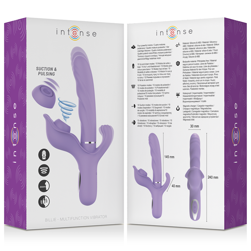 INTENSE - BILLIE VIBRADOR MULTIFUNCIÓN RECARGABLE SUCCIONADOR CON PULSADOR MORADO - Imagen 2