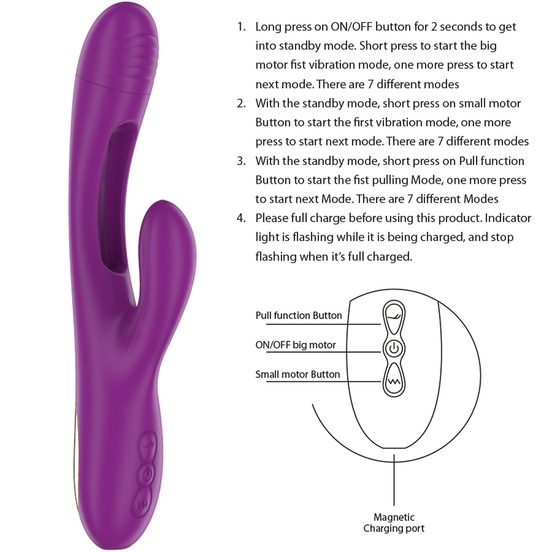INTENSE - APOLO VIBRADOR MULTIFUNCIÓN RECARGABLE 7 VIBRACIONES CON LENGUA OSCILANTE MORADO - Imagen 4
