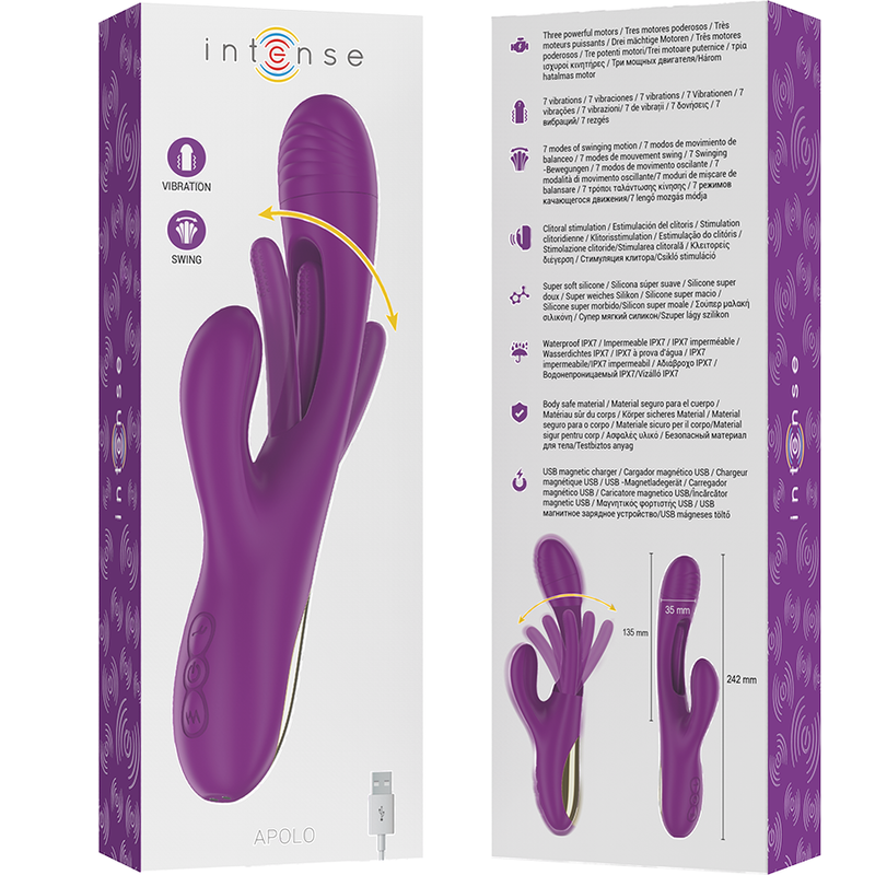 INTENSE - APOLO VIBRADOR MULTIFUNCIÓN RECARGABLE 7 VIBRACIONES CON LENGUA OSCILANTE MORADO - Imagen 2