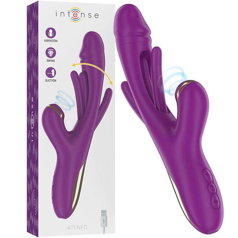 INTENSE – ATENEO VIBRADOR MULTIFUNCIÓN RECARGABLE 7 VIBRACIÓNES CON LENGUA OSCILANTE Y SUCCIONADOR MORADO