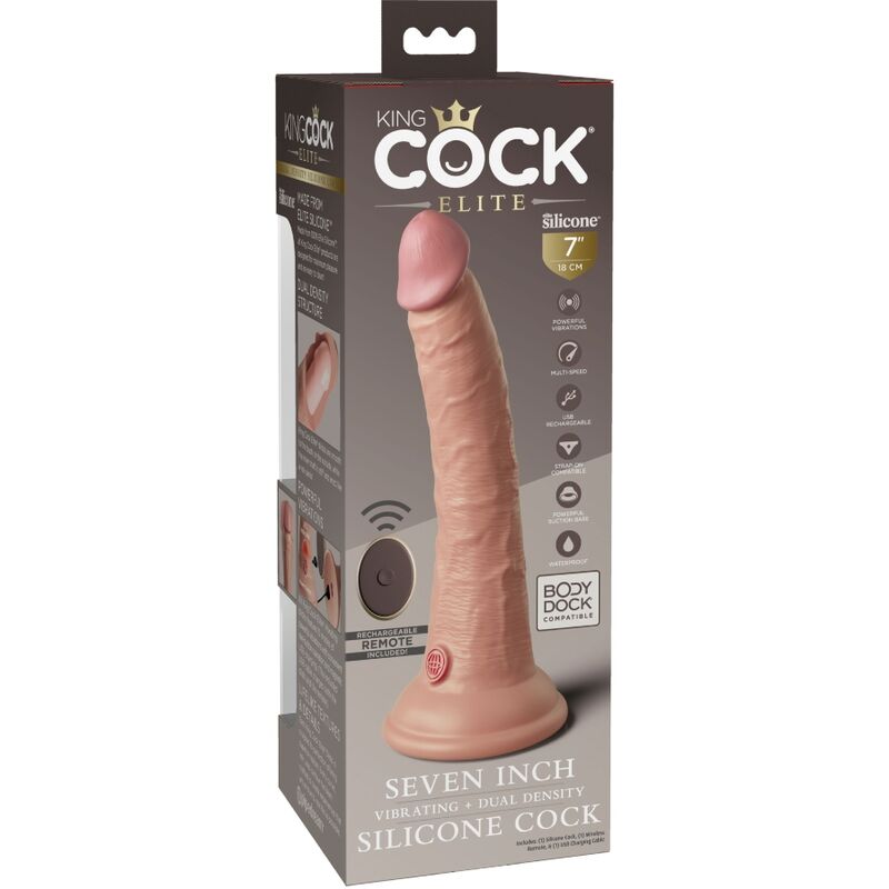 KING COCK - ÉLITE DILDO REALÍSTICO VIBRADOR & SILICONA CONTROL REMOTO 17.8 CM - Imagen 6