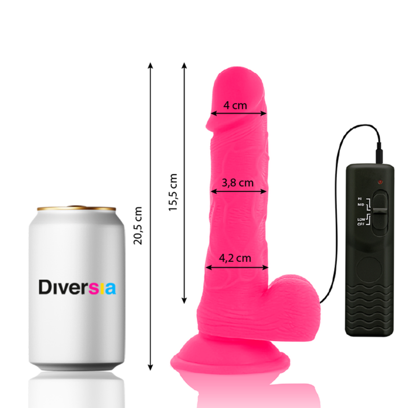 DIVERSIA - DILDO REALÍSTICO FLEXIBLE CON VIBRACIÓN ROSA 20.5 CM -O- 4.2 CM - Imagen 3