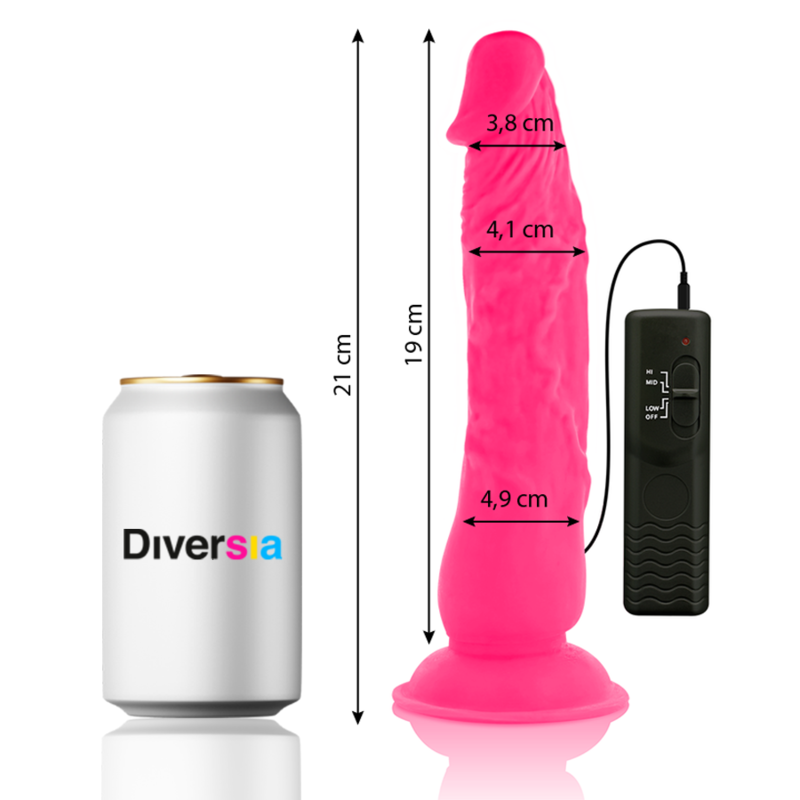 DIVERSIA - DILDO REALÍSTICO FLEXIBLE CON VIBRACIÓN ROSA 21 CM -O- 4.9 CM - Imagen 2