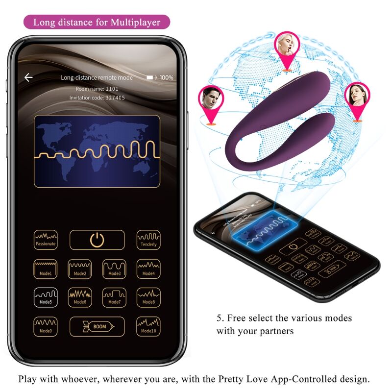 PRETTY LOVE - AUGUST VIBRADOR DOBLE PLACER APP REMOTE - Imagen 12