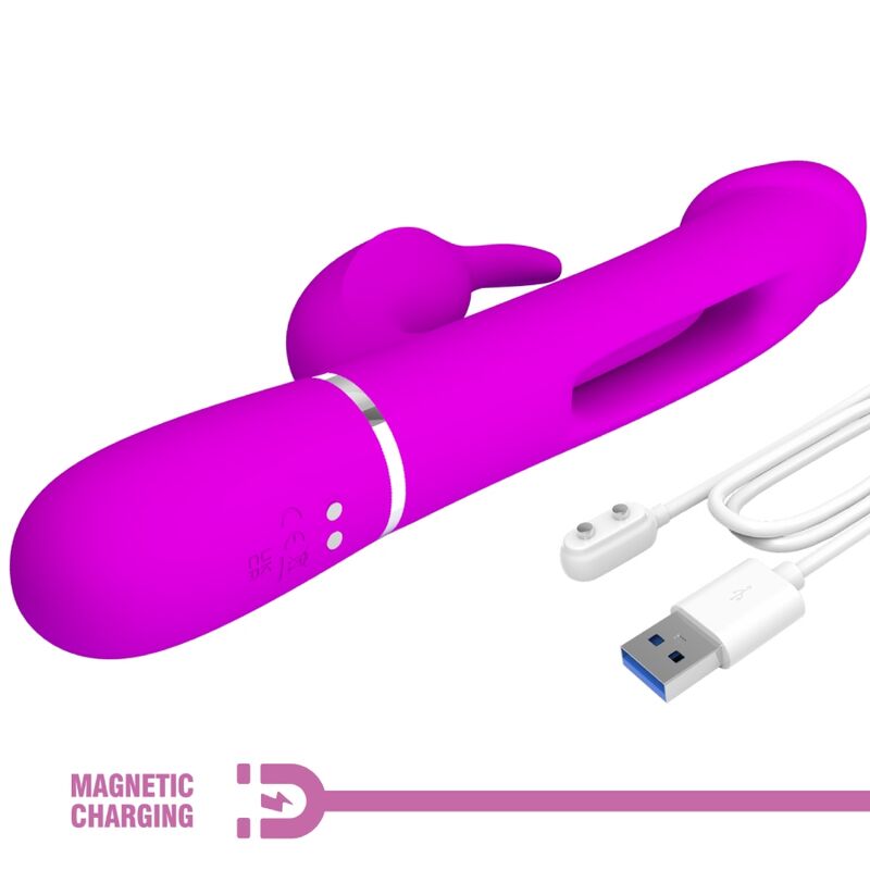 PRETTY LOVE - KAMPAS VIBRADOR RABBIT 3 EN 1 MULTIFUNCIÓN CON LENGUA FUCSIA - Imagen 6
