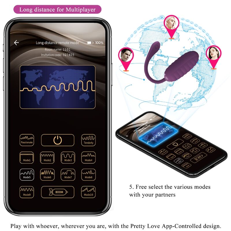 PRETTY LOVE - CASPER HUEVO VIBRADOR RECARGABLE MORADO - Imagen 13