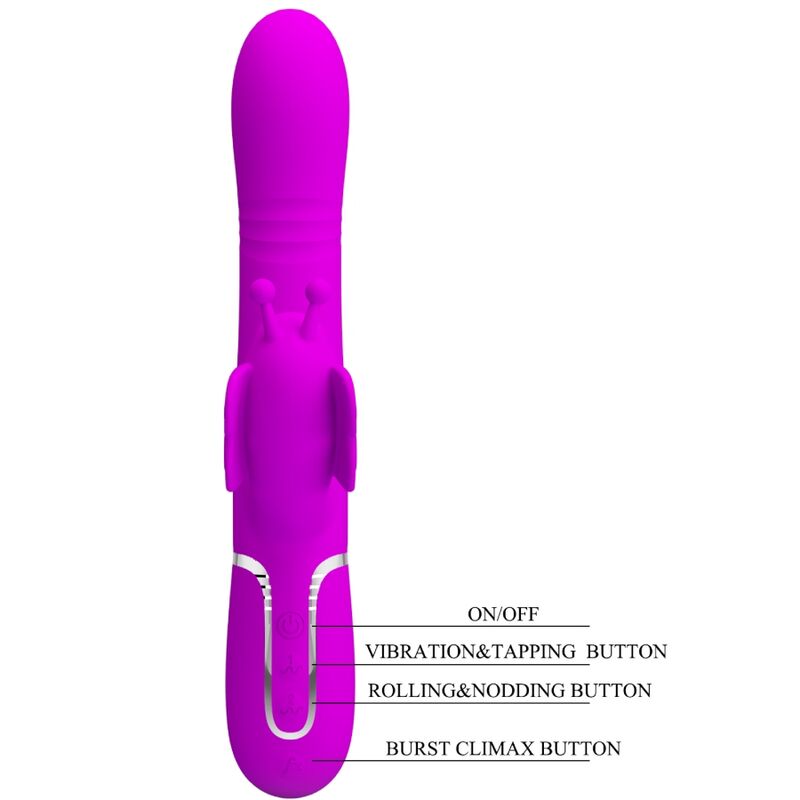 PRETTY LOVE - VIBRADOR RABBIT MULTIFUNCIÓN 4 EN 1 MARIPOSA FUCSIA - Imagen 2