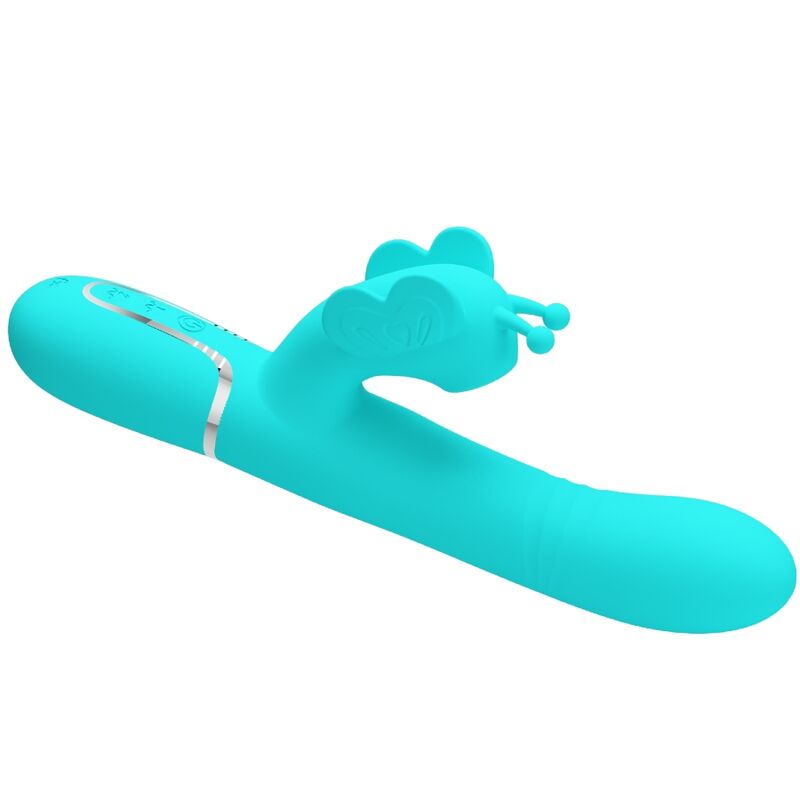 PRETTY LOVE - VIBRADOR RABBIT MULTIFUNCIÓN 4 EN 1 MARIPOSA VERDE AGUA - Imagen 8