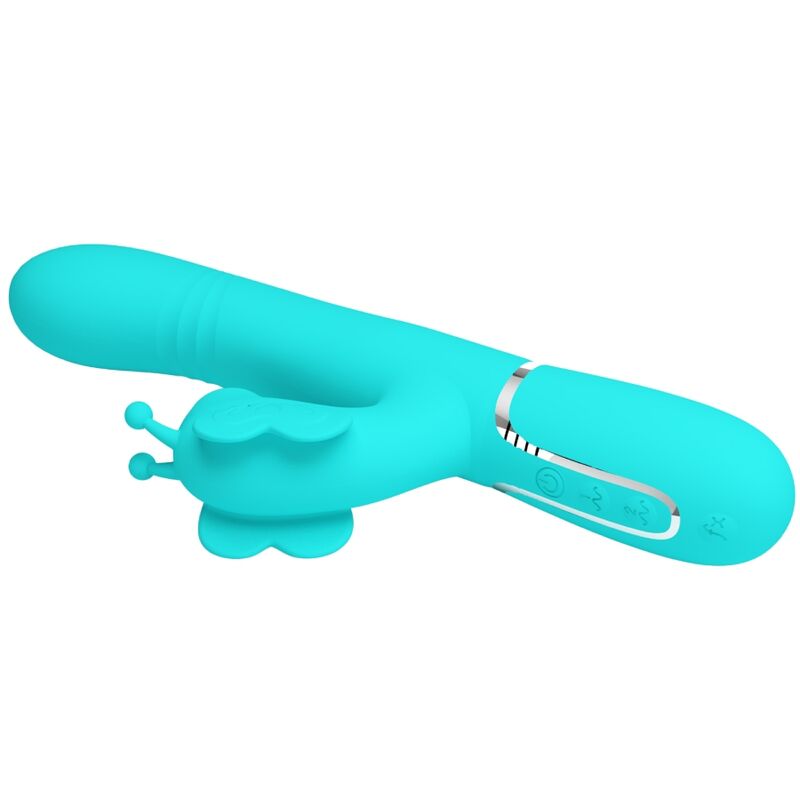 PRETTY LOVE - VIBRADOR RABBIT MULTIFUNCIÓN 4 EN 1 MARIPOSA VERDE AGUA - Imagen 6