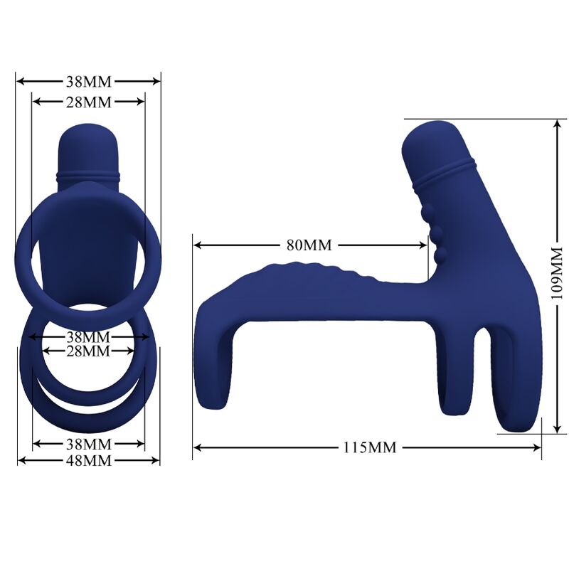 PRETTY LOVE - ELISH ANILLO VIBRADOR CON EXTENSIÓN AZUL - Imagen 5