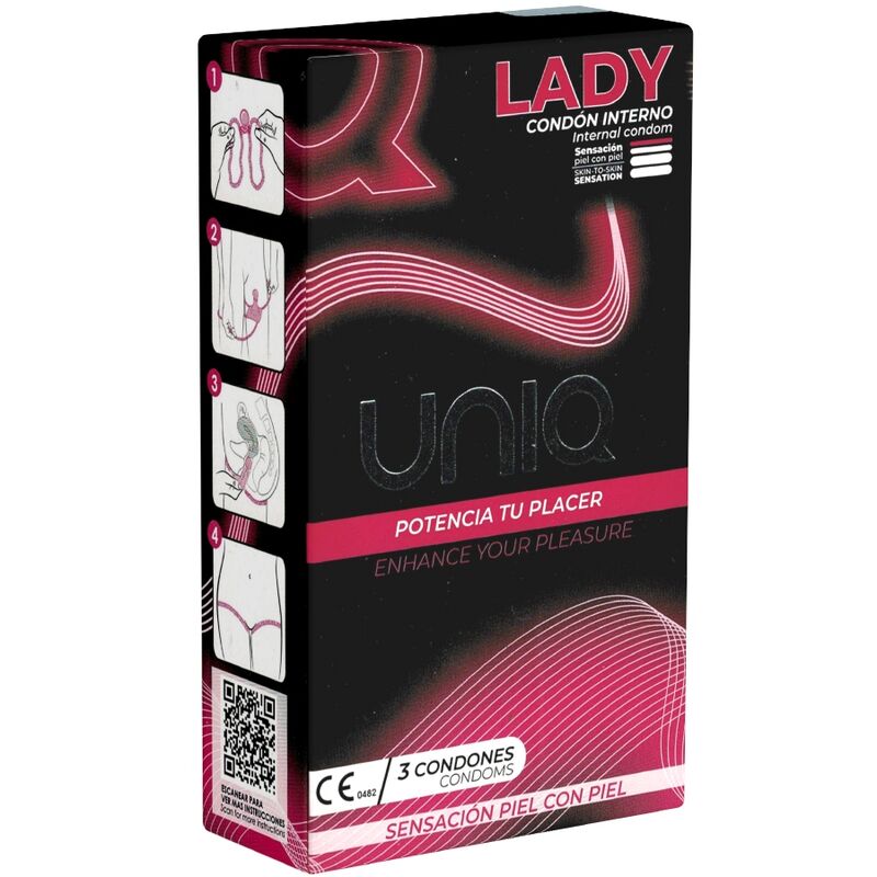 UNIQ – LADY CONDOM PRESERVATIVOS FEMENINOS CON LIGUERO SIN LATEX 3 UNIDADES