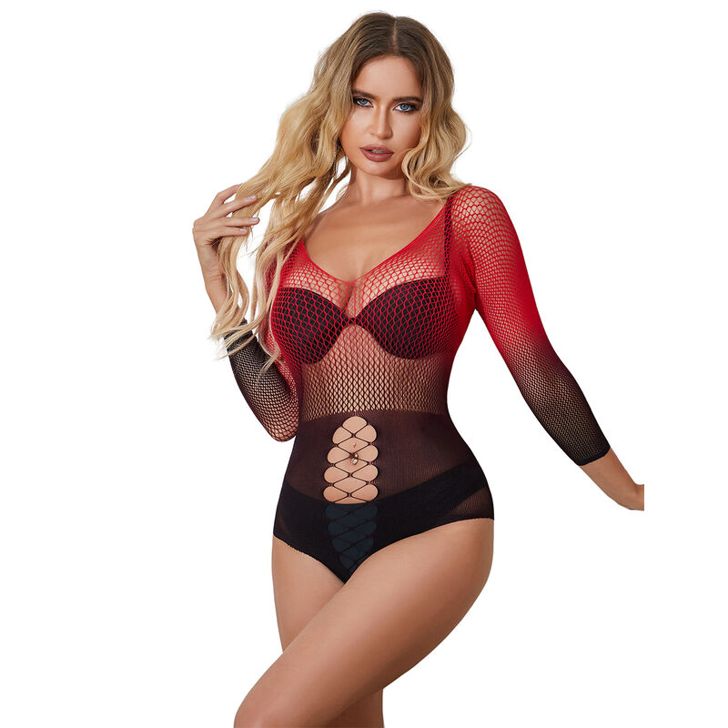 SUBBLIME – 952259 VESTIDO DE REJILLA ELÁSTICO MANGA LARGA DEGRADADO ROJO Y NEGRO TALLA ÚNICA