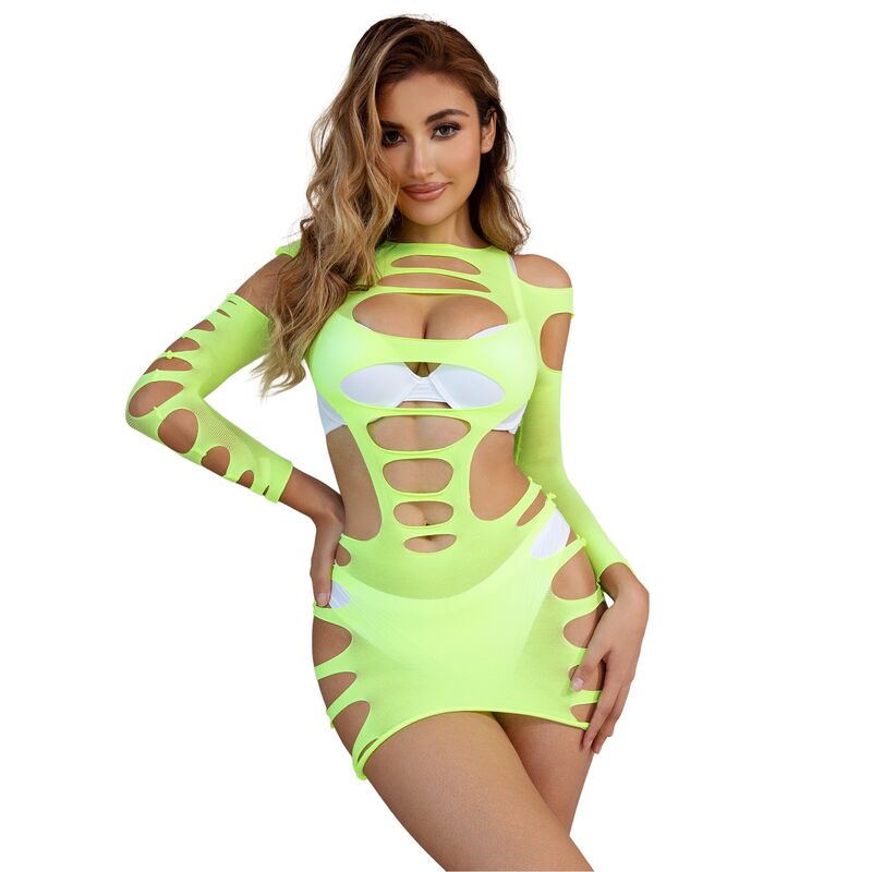 SUBBLIME – 952280 VESTIDO DE REJILLA ELÁSTICO MANGA LARGA VERDE TALLA ÚNICA