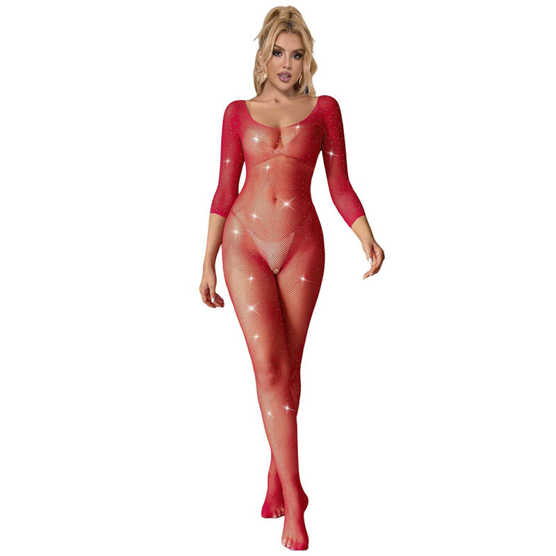 SUBBLIME – 952419 BODYSTOCKING DE REJILLA CON DIAMANTES MANGA LARGA ROJO XS/M
