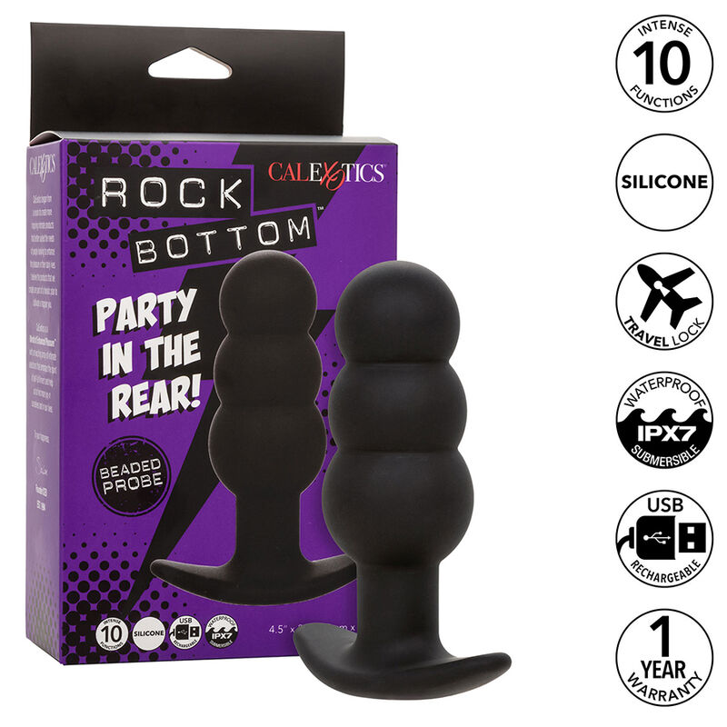 CALEXOTICS - ROCK BOTTOM PLUG ANAL CON CUENTAS 10 VIBRACIONES SILICONA NEGRO - Imagen 9