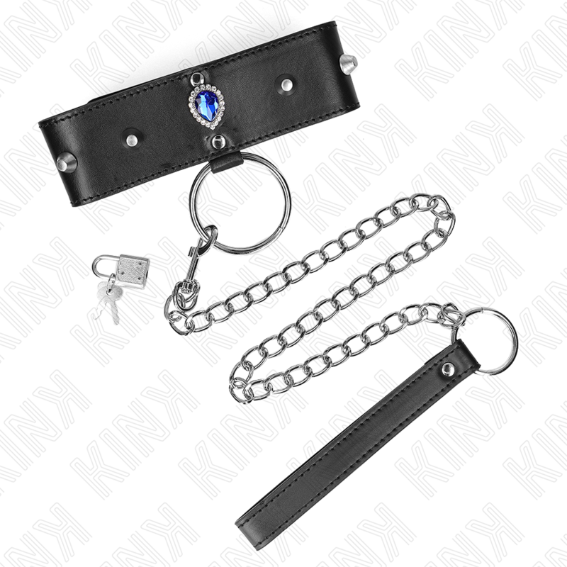 KINK – COLLAR CON CORREA 65 CM CON DIAMANTES AZULES AJUSTABLE 36-43 CM X 5 CM