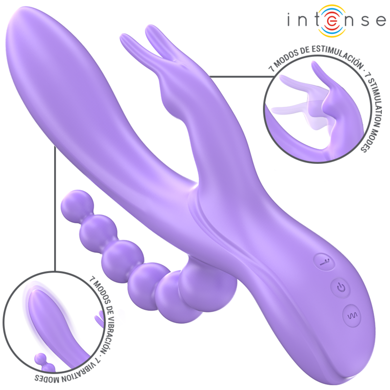 INTENSE – MIKO TRIPLE VIBRADOR RABBIT & ESTIMULADOR & ANAL 7 VIBRACIONES MORADO