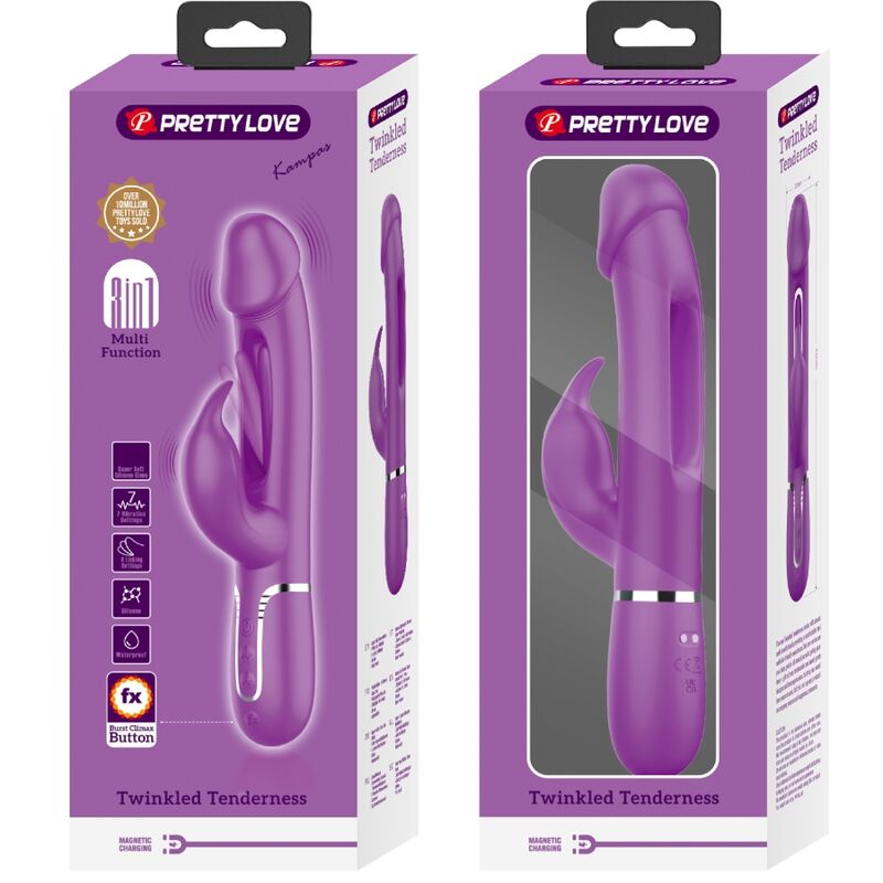PRETTY LOVE - KAMPAS VIBRADOR RABBIT MULTIFUNCIÓN 3 EN 1 MORADO - Imagen 2