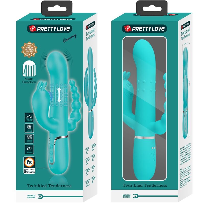 PRETTY LOVE - CAMMY TRIPLE VIBRADOR RABBIT MULTIFUNCIÓN 4 EN 1 AZUL - Imagen 7