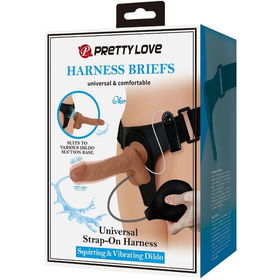 PRETTY LOVE - HARNESS BRIEFS UNIVERSAL CON DILDO VIBRACIÓN Y SQUIRTING 15.5 CM MULATO - Imagen 9