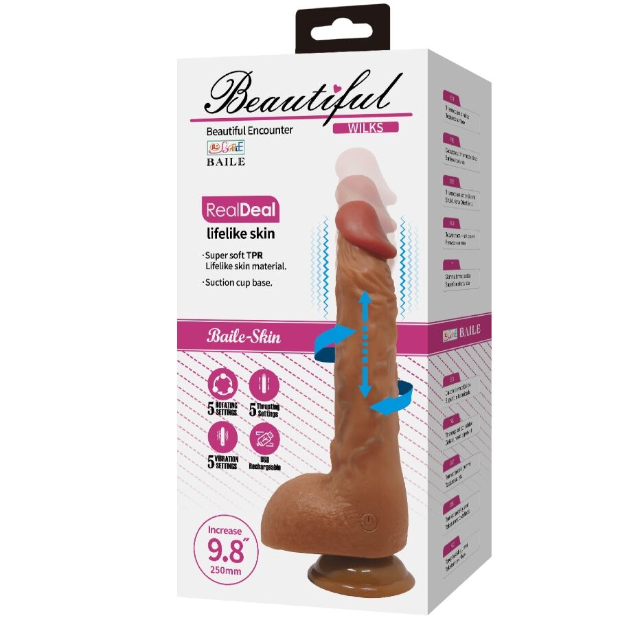 BAILE - BEAUTIFUL WILKS VIBRADOR REALÍSTICO DE 5 CONFIGURACIONES 25 CM MULATO - Imagen 11