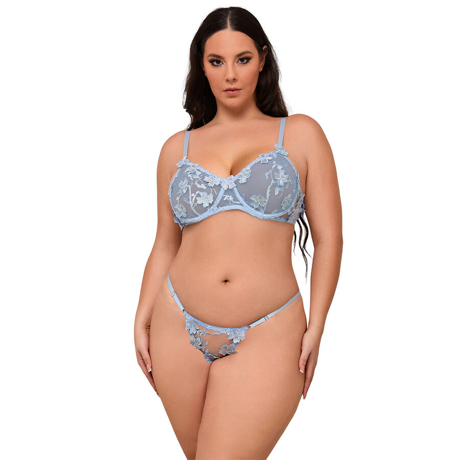 SUBBLIME – 957629 CONJUNTO SUJETADOR Y PANTIES CON BORDADOS DE FLORES CELESTE S/M
