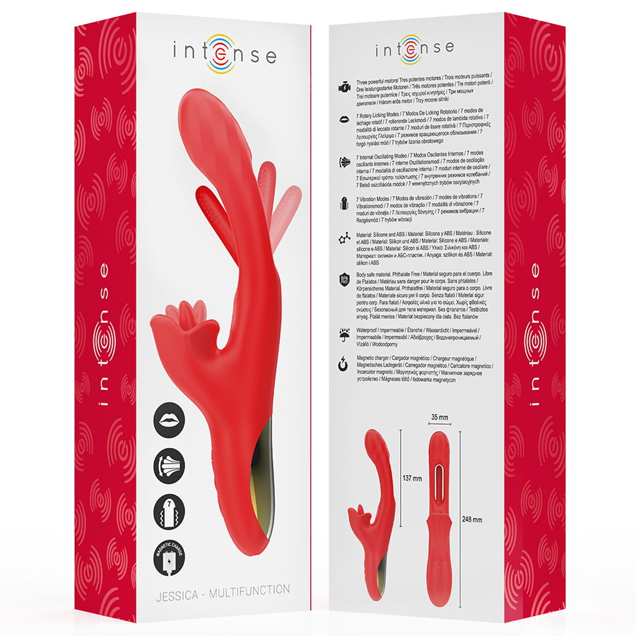 INTENSE - JESSICA VIBRADOR MULTIFUNCIÓN ESTIMULACIÓN CLÍTORIS 24.8 CM ROJO - Imagen 7