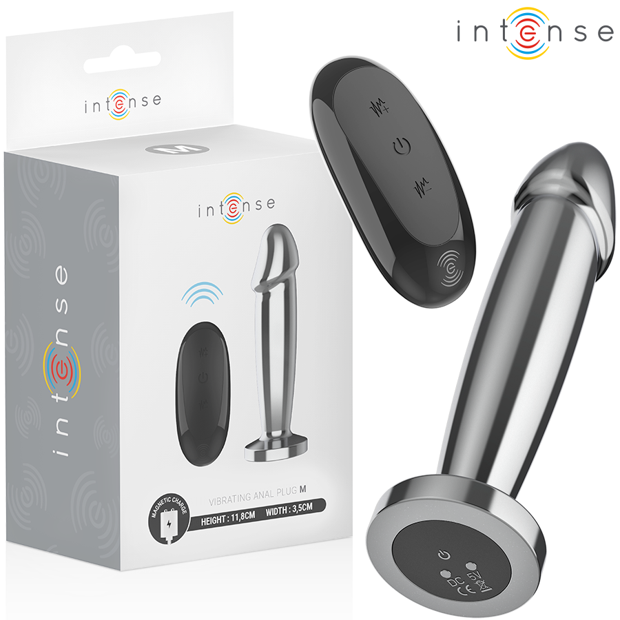 INTENSE – PLUG ANAL 10 VIBRACIONES METAL EN FORMA DE DILDO CON CONTROL REMOTO M