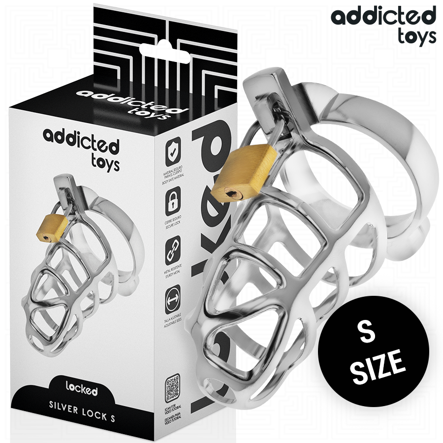 ADDICTED TOYS LOCKED – SILVER LOCK JAULA PARA PENE DE METAL TALLA S