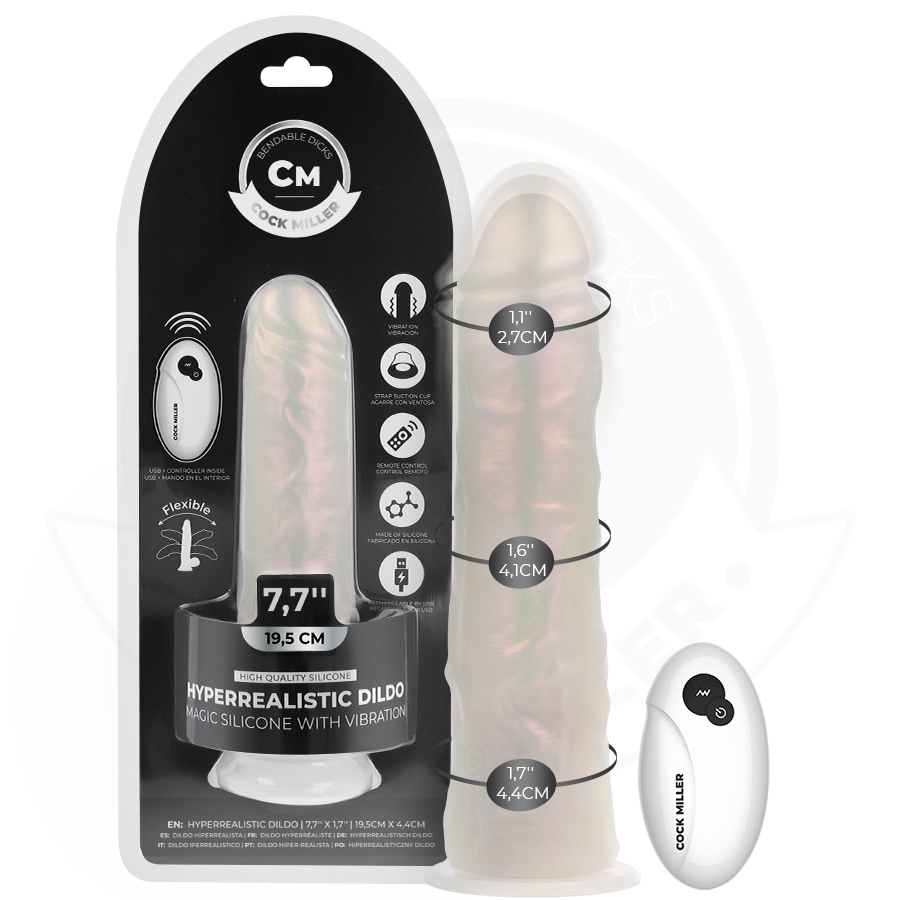 COCK MILLER - DILDO SILICONA 19,5 CM , LUCES Y VIBRACIÓN CON CONTROL REMOTO - Imagen 7