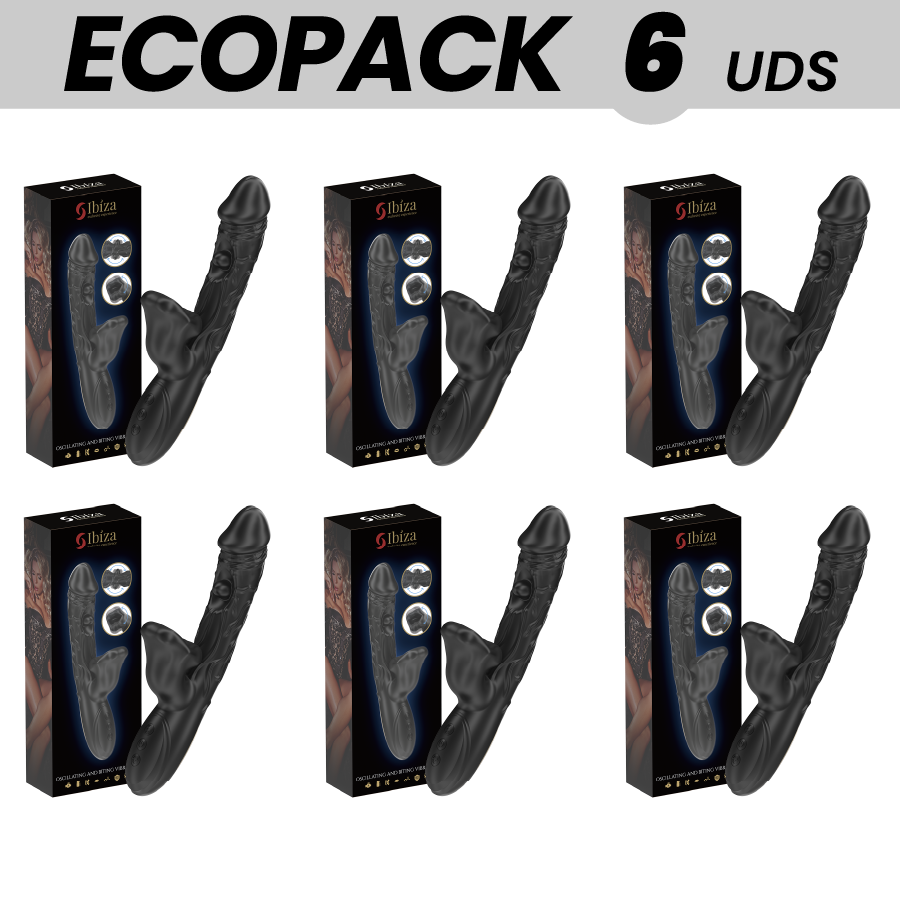 ECOPACKS 6 UDS – IBIZA VIBRADOR Y ESTIMULADOR DE CLÍTORIS CON EFECTO MORDEDOR Y ROTACIÓN