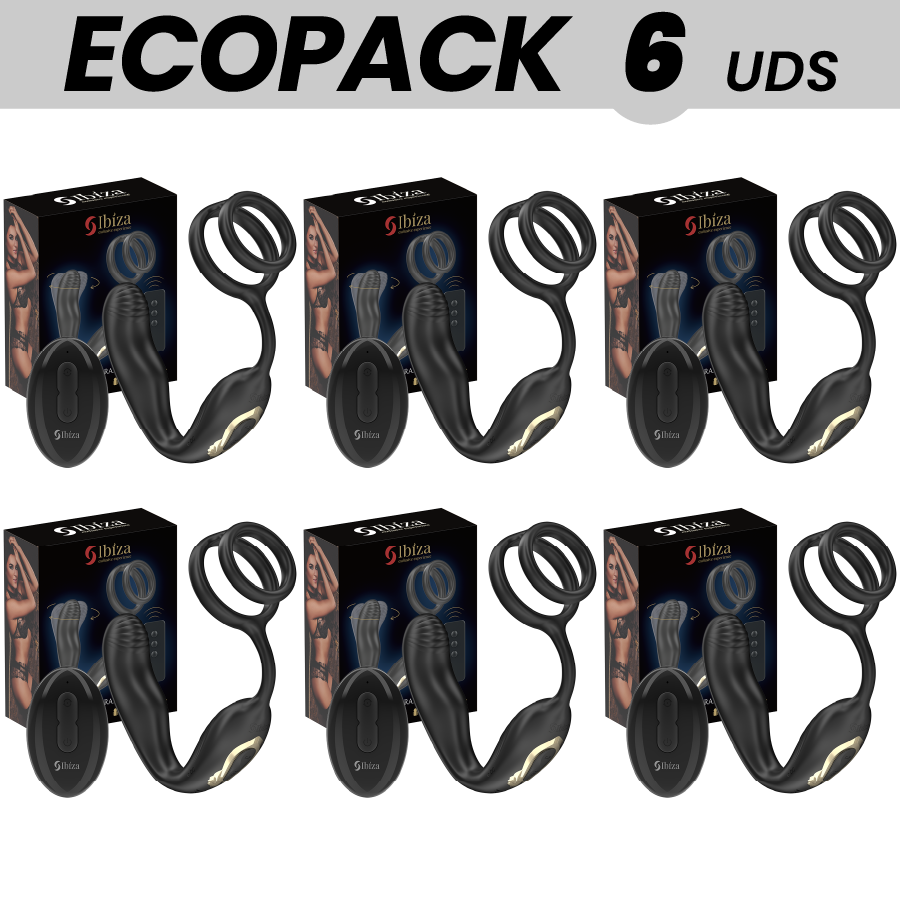 ECOPACKS 6 UDS – IBIZA WIGGLE PLUG ANAL ROTADOR CONTROL REMOTO CON VIBRO-PERINEO Y ANILLAS POTENCIADORAS DE PENE