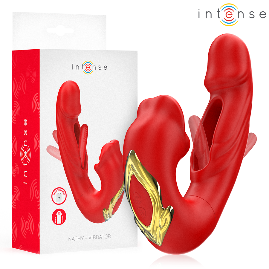 INTENSE – NATHY VIBRADOR DOBLE CON BOCA ESTIMULADORA MULTIFUNCIÓN ROJO