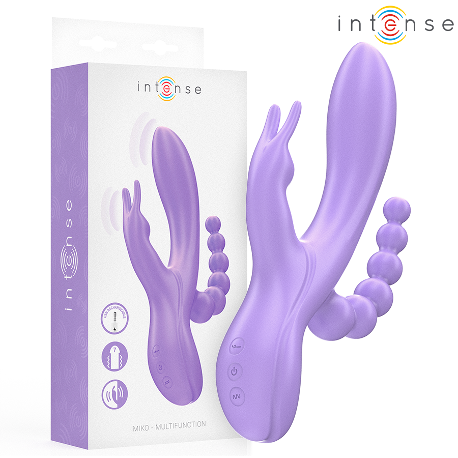 INTENSE – MIKO TRIPLE VIBRADOR RABBIT & ESTIMULADOR & ANAL 7 VIBRACIONES MORADO