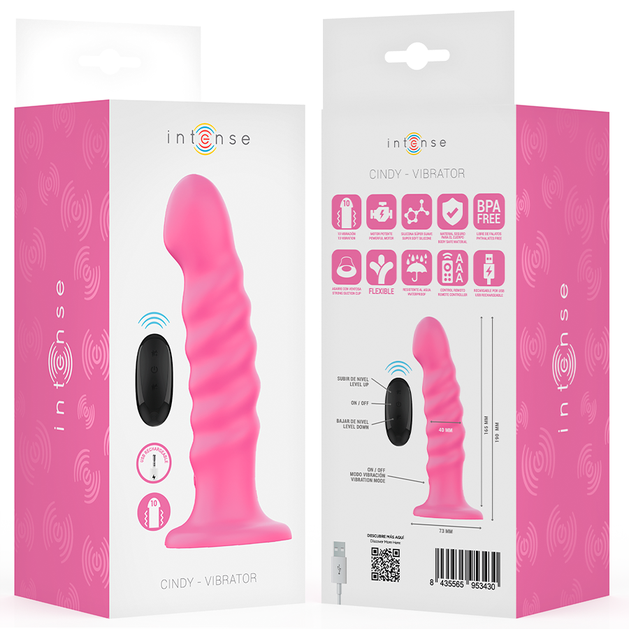 INTENSE - CINDY VIBRADOR TALLA L DISEÑO EN ESPIRAL 10 VIBRACIONES ROSA CONTROL REMOTO - Imagen 8