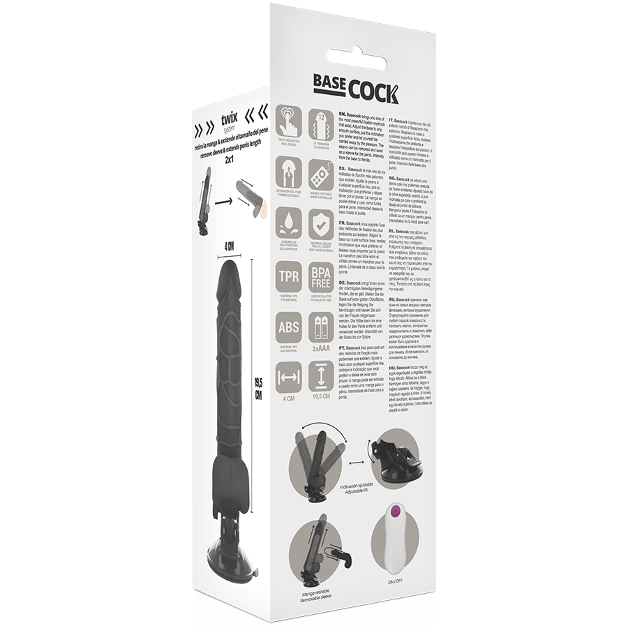BASECOCK - VIBRADOR REALÍSTICO CONTROL REMOTO NATURAL CON TESTÍCULOS 19.5 CM -O- 4 CM - Imagen 4