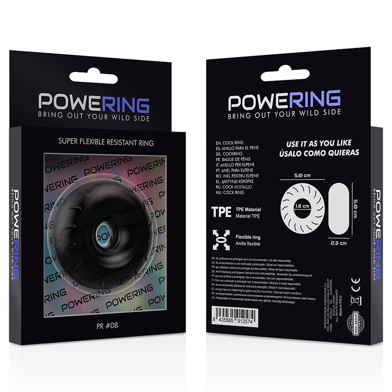 POWERING - SUPER FLEXIBLE Y RESISTENTE ANILLO PENE 5CM PR08 NEGRO - Imagen 9