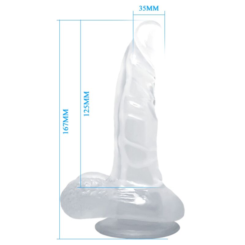 BAILE - DILDO REALÍSTICO CON VENTOSA Y TESTÍCULOS 16.7 CM TRANSPARENTE - Imagen 6