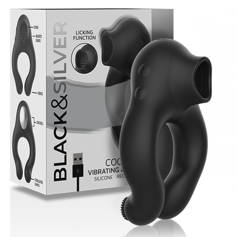 BLACK&SILVER – ANILLO VIBRADOR SILICONA 3 MOTORES RECARGABLE NEGRO