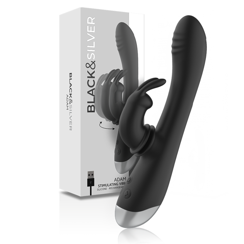 BLACK&SILVER – DJ. ADAM ESTIMULADOR RABBIT SILICONA RECARGABLE NEGRO