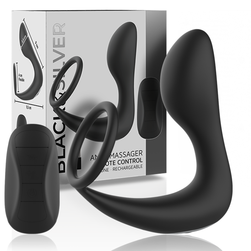 BLACK&SILVER – MASAJEADOR ANAL CONTROL REMOTO SILICONA RECARGABLE NEGRO
