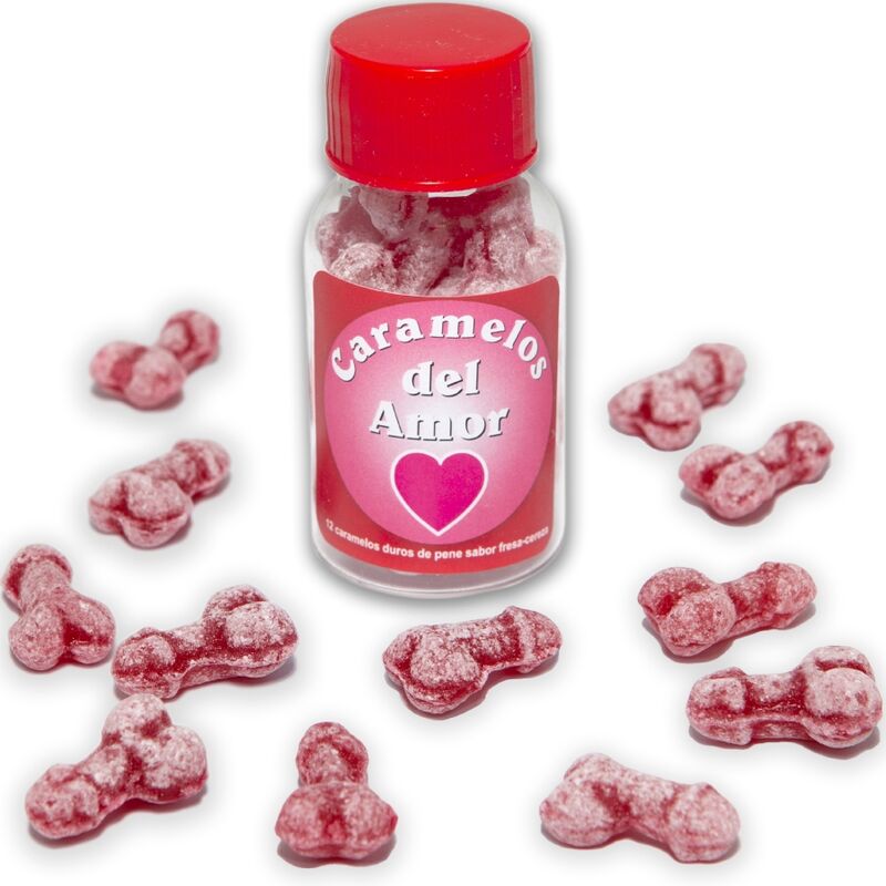 DIABLO PICANTE – 12 CARAMELOS DEL AMOR FORMA PENE FRESA/CEREZA