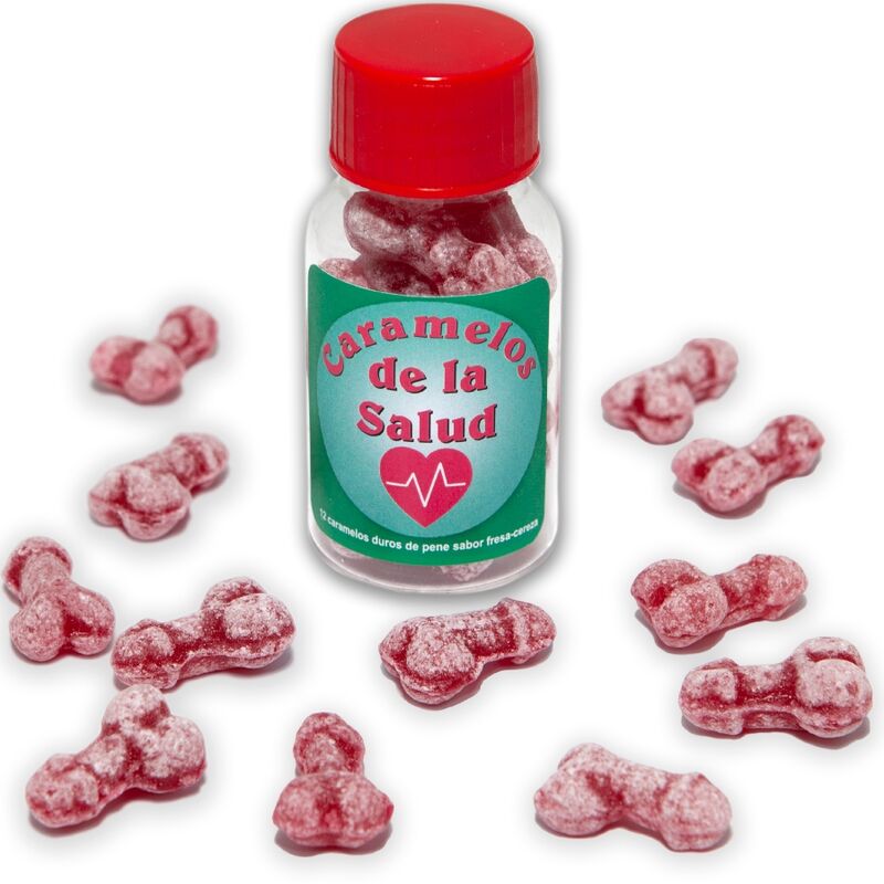 DIABLO PICANTE – 12 CARAMELOS DE LA SALUD FORMA PENE FRESA/CEREZA