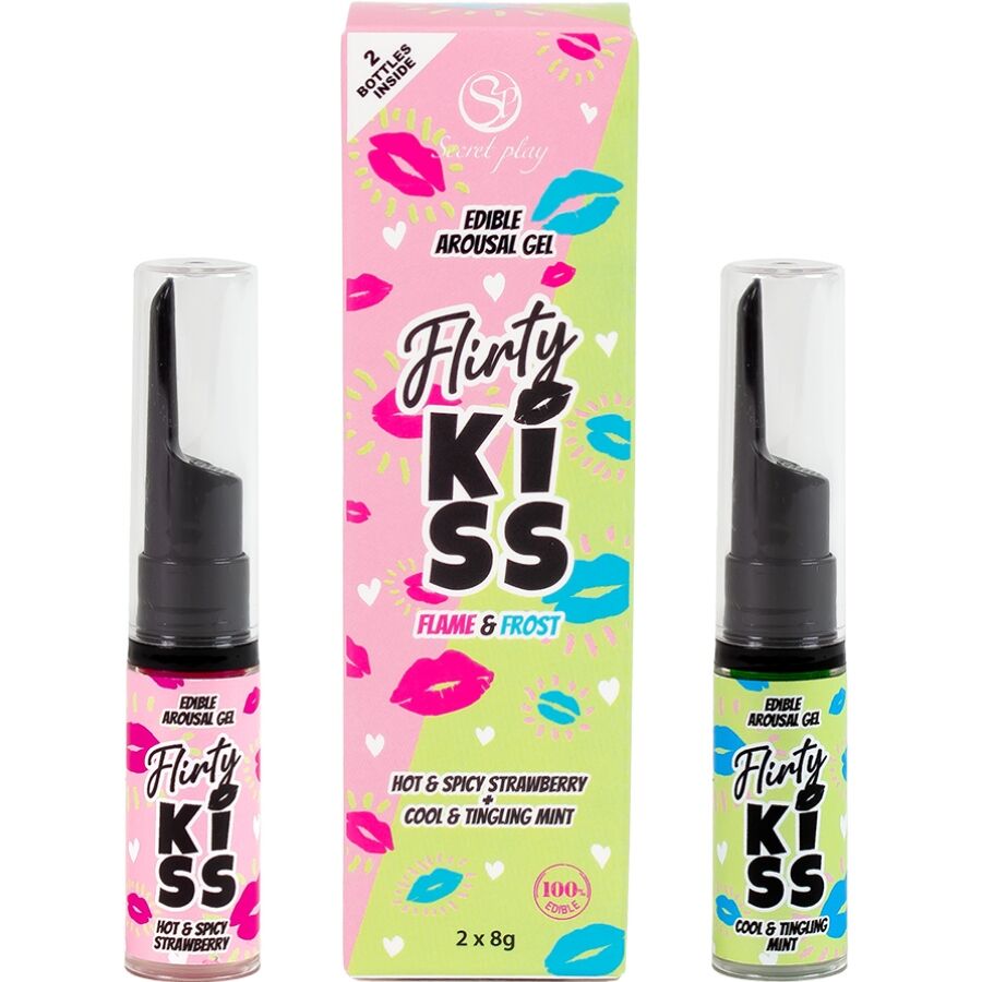 SECRETPLAY – FLIRTY KISS GELES CON EFECTOS SEXO ORAL FRESA & MENTA 2 x 8 GR
