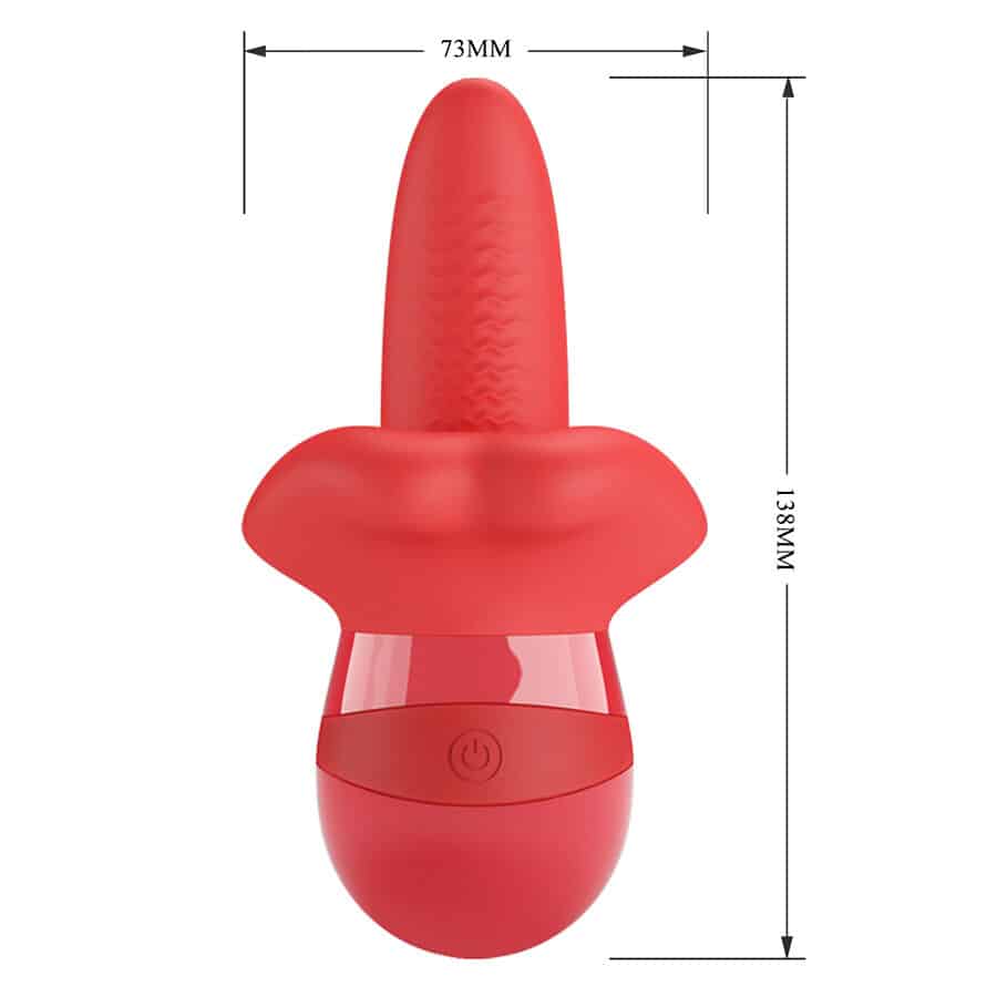 Masturbador de lengua Pretty Love Obelia rojo, con botón frontal y cotas de 73 mm y 138 mm
