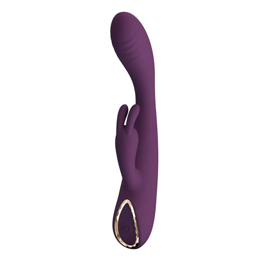 Vibrador rabbit Pretty Love Emma morado, con doble estimulador y detalle dorado en la base