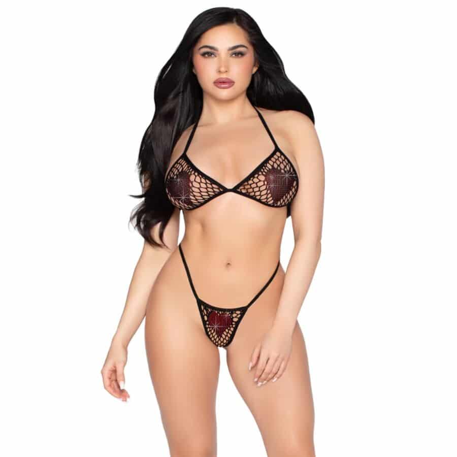 Leg Avenue – 86147 Top De Bra De Red Y Panty G-string Negro – Talla única
