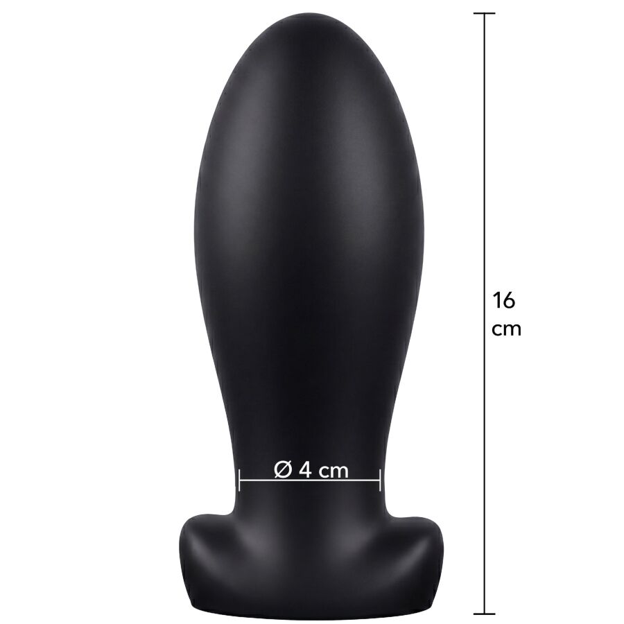 Plug anal negro HIDDEN DESIRE, de silueta alargada, con medidas indicadas de 16 cm de alto y 4 cm de diámetro