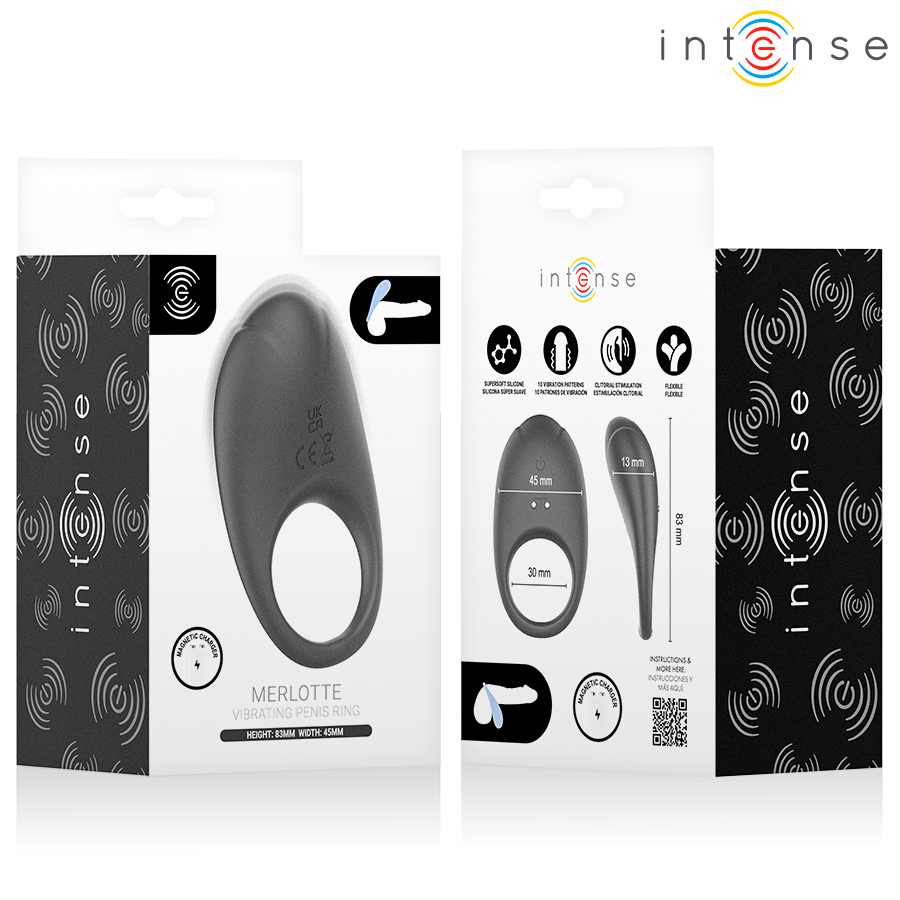 INTENSE - MERLOTTE ANILLO VIBRADOR CON ESTIMULACIÓN DE CLÍTORIS NEGRO - Imagen 10