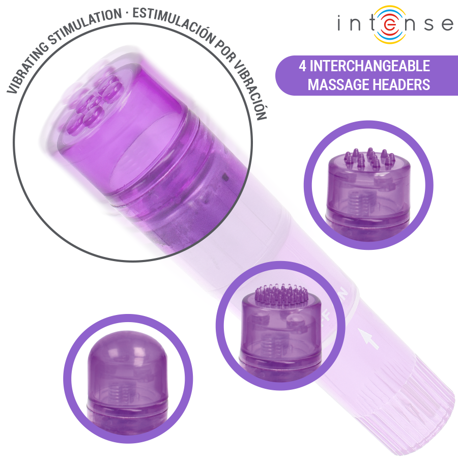 Masajeador lila Intense Kurt Mini con cabezal de masaje y cabezales intercambiables
